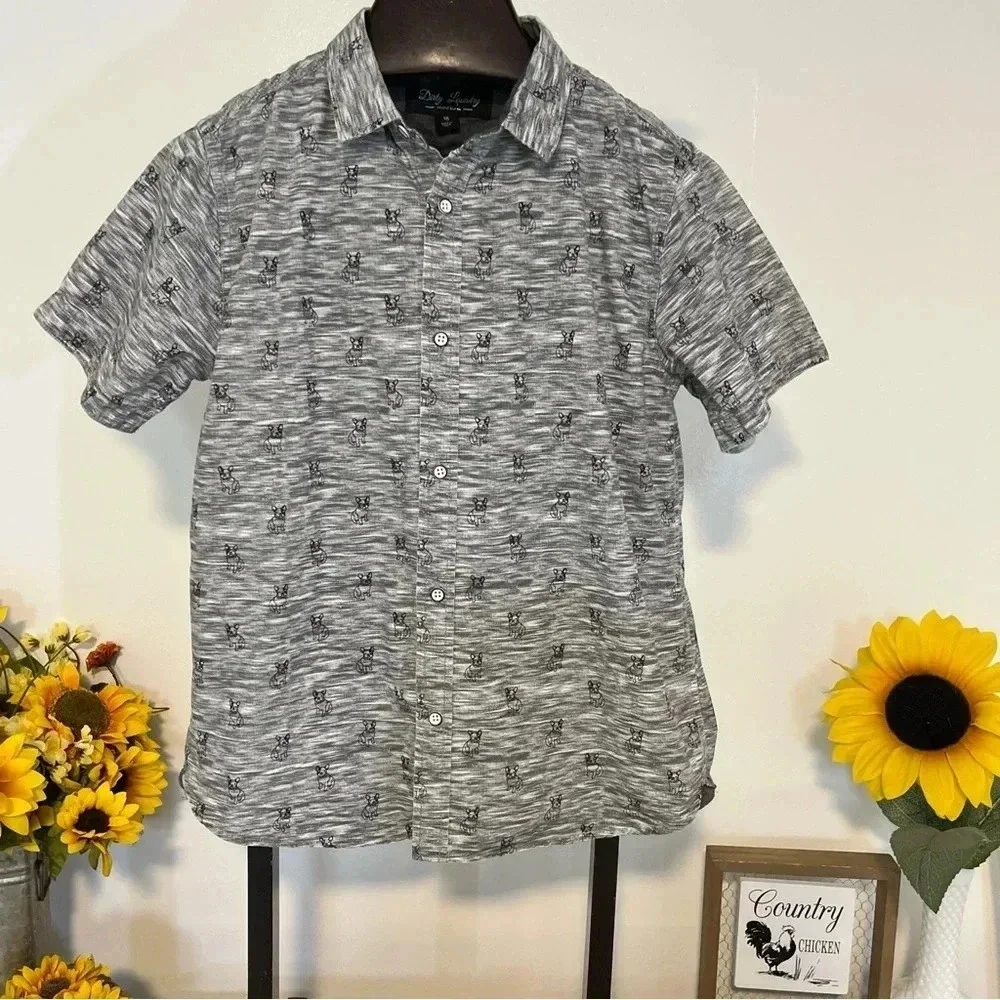 Dirty laundry Boys Size 18 French Bulldog short sleeve 100% cotton Shirt